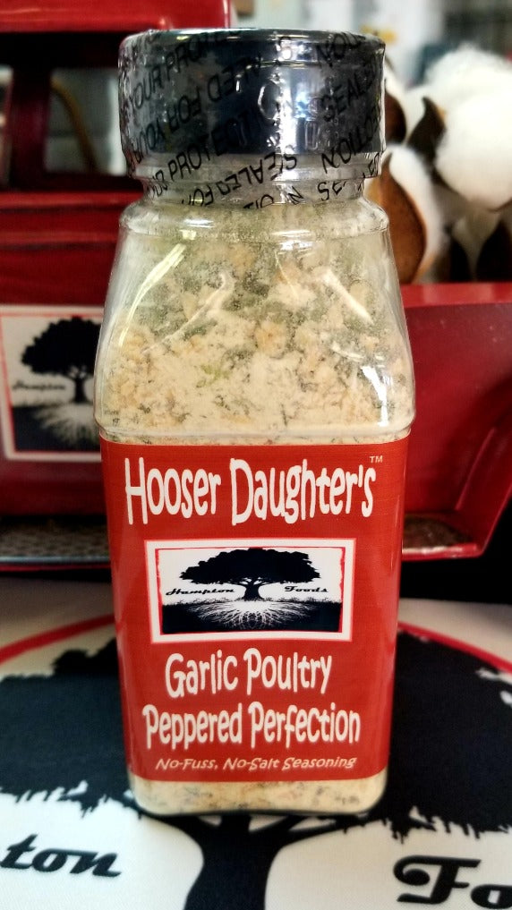 Hooser Daughters™ Garlic Poultry Peppered Perfection – a carefully crafted seasoning that enhances the flavors of your poultry dishes and beyond. Premium blend of herbs and spices ensures a delightful infusion of taste in every bite.