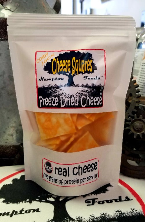 Hampton Foods': Colby Jack Cheese Squares! Are you ready to elevate your snacking game to a whole new level? Look no further than Hampton Foods' brand-new creation – Colby Jack Cheese Squares! Packed with flavor and that satisfying snap, this freeze-dried delight is about to become your new snack-time obsession.