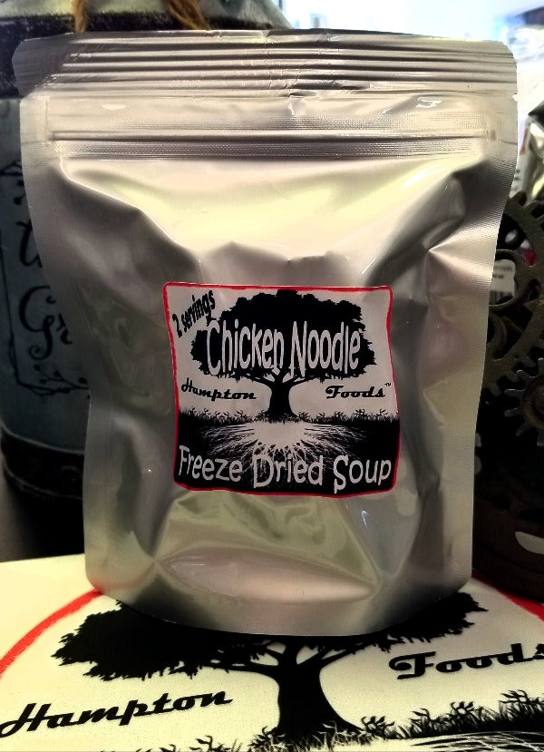 Hampton Foods Freeze Dried Chicken Noodle Soup. Homemade Comfort, Your Way: Experience the heartwarming taste of home with Hampton Foods' Freeze Dried Chicken Noodle Soup. Crafted with love, this culinary delight promises a symphony of flavors that transport you to the cozy comforts of a homemade meal.