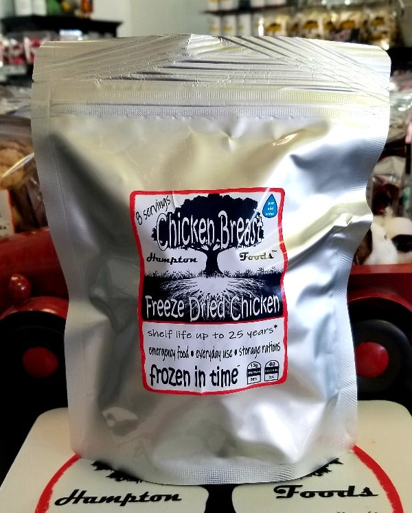 Hampton Foods' Premium Freeze-Dried Chunk Chicken Breast! Are you ready to elevate your dining experience, whether you're on-the-go or at home? Look no further than Hampton Foods' Freeze-Dried Chunk Chicken Breast – the perfect solution for emergency rations, everyday use, hiking, camping, and hunting adventures!