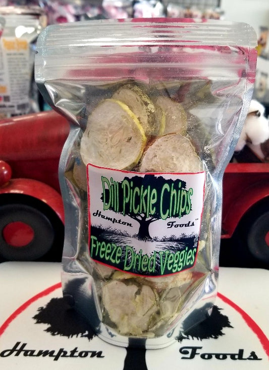 Dill Pickle Chips that pack a serious punch! These freeze-dried chips are the perfect combination of crispy texture and intense flavor. With every bite, you'll experience the satisfying crunch of a crispy snack and the bold, salty taste of a classic pickle. 