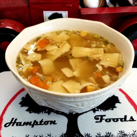Hampton Foods Freeze Dried Chicken Noodle Soup. Homemade Comfort, Your Way: Experience the heartwarming taste of home with Hampton Foods' Freeze Dried Chicken Noodle Soup. Crafted with love, this culinary delight promises a symphony of flavors that transport you to the cozy comforts of a homemade meal.