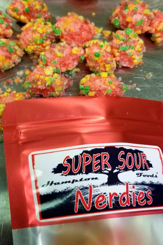 Attention candy lovers! Try freeze-dried Nerdies™ by Hampton Foods—made from Nerds® Gummy Clusters! Tangy, crunchy goodness with a fun twist to wow your taste buds!