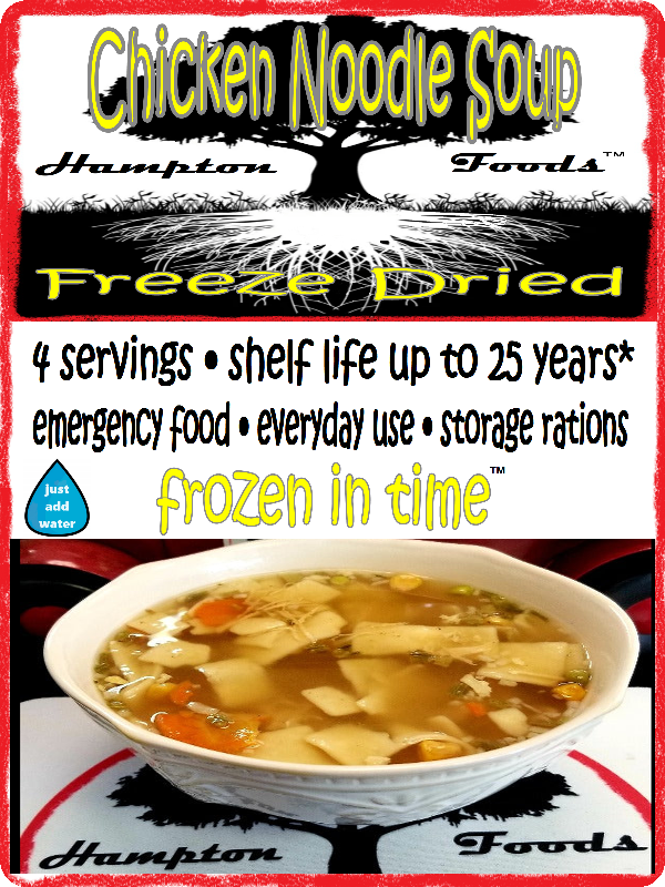 Hampton Foods Freeze Dried Chicken Noodle Soup. Homemade Comfort, Your Way: Experience the heartwarming taste of home with Hampton Foods' Freeze Dried Chicken Noodle Soup. Crafted with love, this culinary delight promises a symphony of flavors that transport you to the cozy comforts of a homemade meal.