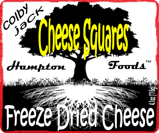 Hampton Foods': Colby Jack Cheese Squares! Are you ready to elevate your snacking game to a whole new level? Look no further than Hampton Foods' brand-new creation – Colby Jack Cheese Squares! Packed with flavor and that satisfying snap, this freeze-dried delight is about to become your new snack-time obsession.