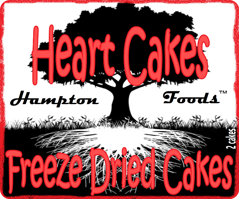 Hampton Foods' Latest Sensation: Heart Cakes! We've taken your favorite snack cake to a whole new level by freeze-drying it. Imagine heart-shaped white cakes with a luscious creme filling, coated with a dreamy pink icing, and crowned with a tempting drizzle of white frosting.