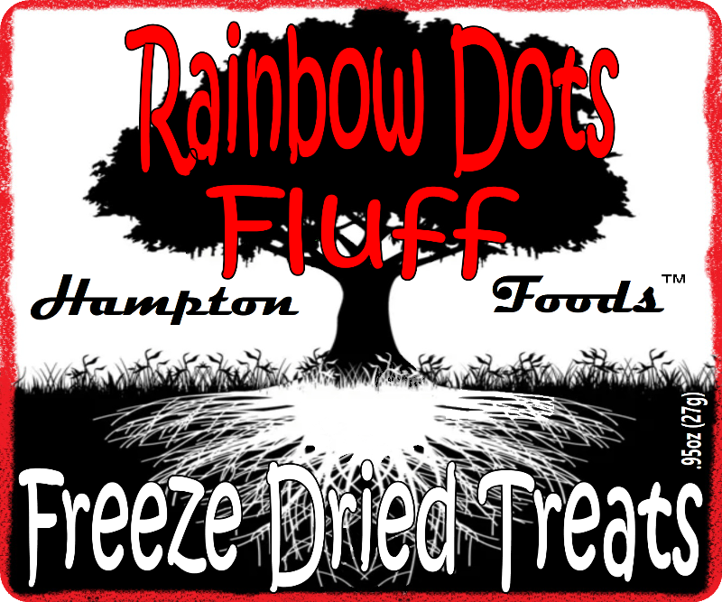 Rainbow Dots Fluff! Indulge in the perfect blend of crunchy goodness and melt-in-your-mouth texture with freeze-dried marshmallows and Rainbow Dots flavor. Crafted with a vanilla base flavor, each marshmallow is infused with a combination of tangy and sweet fruit flavors, reminiscent of the beloved Rainbow Dots.