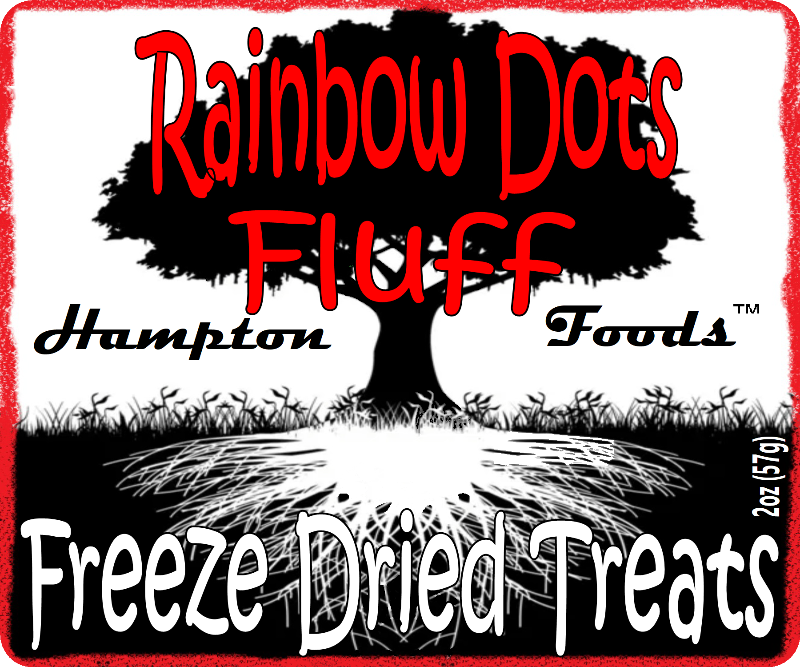 Rainbow Dots Fluff! Indulge in the perfect blend of crunchy goodness and melt-in-your-mouth texture with freeze-dried marshmallows and Rainbow Dots flavor. Crafted with a vanilla base flavor, each marshmallow is infused with a combination of tangy and sweet fruit flavors, reminiscent of the beloved Rainbow Dots.