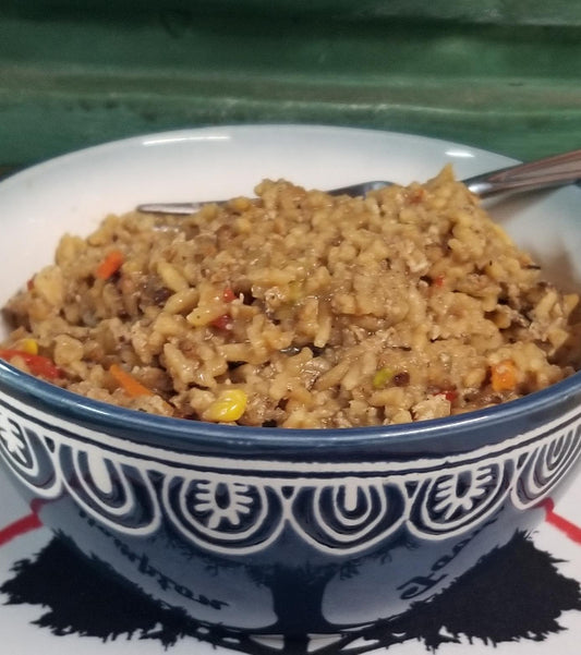 Hearty freeze-dried Chicken Fried Rice with veggies & bold flavor. Just add hot water for a fast, delicious meal anywhere you are.