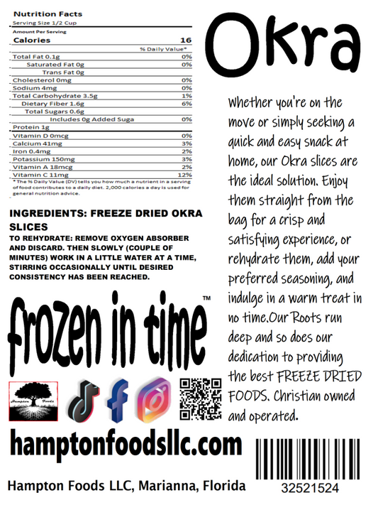 Attention all health-conscious food enthusiasts! Are you on the hunt for a snack that not only delights your taste buds but is also a wholesome and convenient choice? Look no further—Hampton Food's Okra slices are your answer! Our Okra slices undergo a meticulous freeze-drying process to lock in their natural goodness