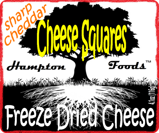 Hampton Foods' Sharp Cheddar Cheese Squares! Are you ready to elevate your snacking game to a whole new level? Look no further than Hampton Foods' brand-new creation – Sharp Cheddar Cheese Squares! Packed with flavor and that satisfying snap, this freeze-dried delight is about to become your new snack-time obsession.