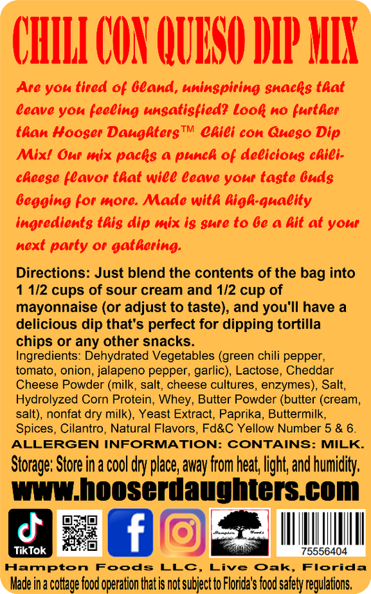 With its rich, bold chili-cheese flavor, this dip mix is the perfect addition to any party or snack session. Just blend the contents of the bag into 1 1/2 cups of sour cream and 1/2 cup of mayonnaise (or adjust to taste), and you'll have a delicious dip that's perfect for dipping tortilla chips or any other snacks.