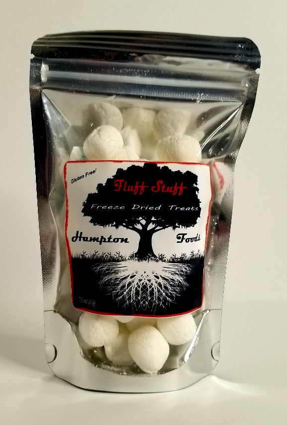 Fluff Stuff are highly addictive freeze dried marshmallows with a surprising crunch. Eat by the handful or put in your hot chocolate. This item comes in multiple sizes in triple sealed, resealable bag. Gluten Free