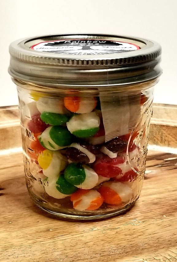 Rainbow Dots, Hampton Foods freeze dried twist on an old candy favorite. Flavor is intensified and has a crunch instead of a chew, a flavor burst on your tongue.