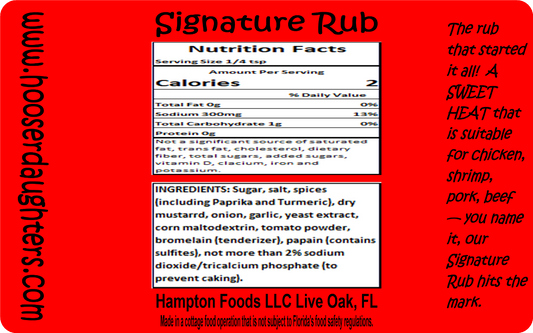 The rub that started it all! A SWEET HEAT that is suitable for chicken, shrimp, pork, beef — you name it, our Signature Rub hits the mark.