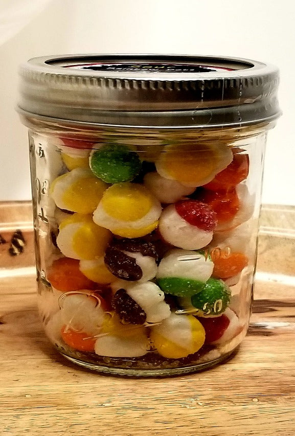 Rainbow Dots, Hampton Foods freeze dried twist on an old candy favorite. Flavor is intensified and has a crunch instead of a chew, a flavor burst on your tongue.