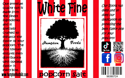 At Hampton Foods, we believe that life is all about the little moments of joy and indulgence. And what better way to indulge than with a delicious and perfectly salted bowl of popcorn? That's why we've created White Fine Popcorn Salt, the ultimate salt for your popcorn cravings.