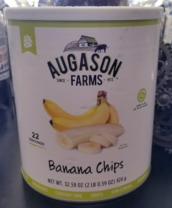 Enjoy Augason Farms Banana Chips as a sweet and crispy snack, delicious addition to trail mix, or a crunchy topper for hot oatmeal and ice cream. They are perfect for everyday use and long-term food storage. • Tasty, on-the-go snack • Add to smoothies, cereals, desserts, and trail mix • Store with 72-hour emergency kit