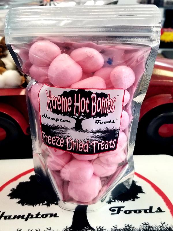 Discover Xtreme Hot Bombs™ by Hampton Foods, a unique freeze-dried snack that combines the intense heat of spicy saltwater taffy with a light, crunchy texture. Perfect for adventurous snackers seeking a bold, sweet, and spicy treat. Try them today and ignite your taste buds!