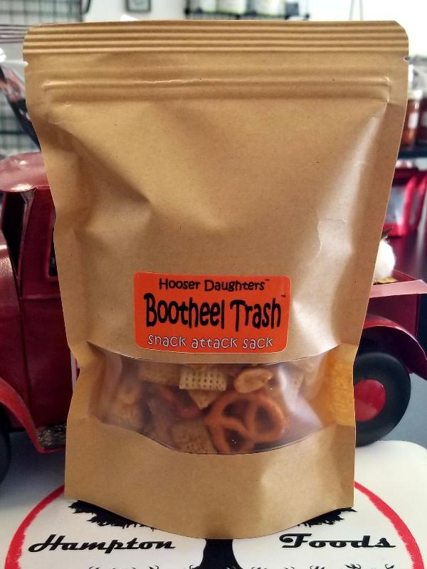 Introducing Hooser Daughters™ Bootheel Trash™ snack mix - a one-of-a-kind blend of your favorite cereals and mouth-watering flavors that will tantalize your taste buds and leave you craving for more! 