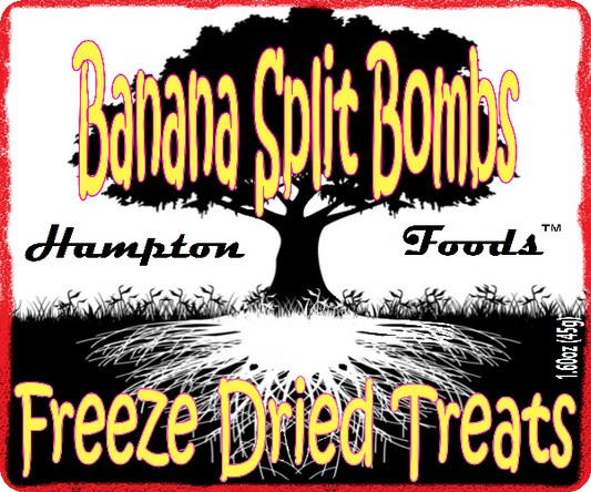 Discover Banana Split Bombs™ by Hampton Foods! This gourmet freeze-dried saltwater taffy offers a light crunch with intense banana split flavor. Made with premium ingredients, these unique treats are perfect for on-the-go snacking. Order now and enjoy the best in freeze-dried taffy!