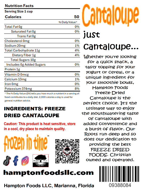  Freeze-Dried Cantaloupe! The Best Way to Enjoy Cantaloupe Anytime, Anywhere Are you a fan of fresh, juicy cantaloupe? Imagine having that same delicious flavor with an added crispy crunch that takes your taste buds to a whole new level. Hampton Foods is thrilled to present our latest innovation: Freeze-Dried Cantaloupe