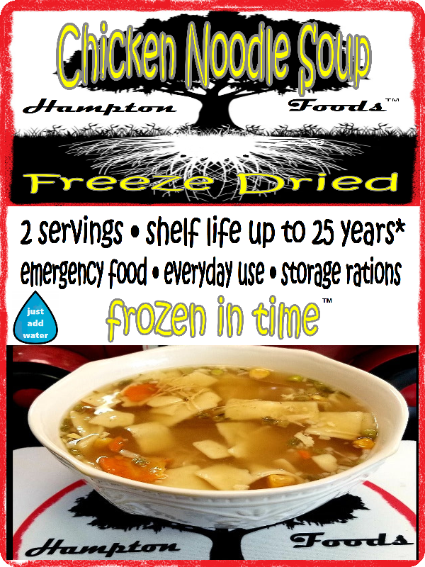Hampton Foods Freeze Dried Chicken Noodle Soup. Homemade Comfort, Your Way: Experience the heartwarming taste of home with Hampton Foods' Freeze Dried Chicken Noodle Soup. Crafted with love, this culinary delight promises a symphony of flavors that transport you to the cozy comforts of a homemade meal.