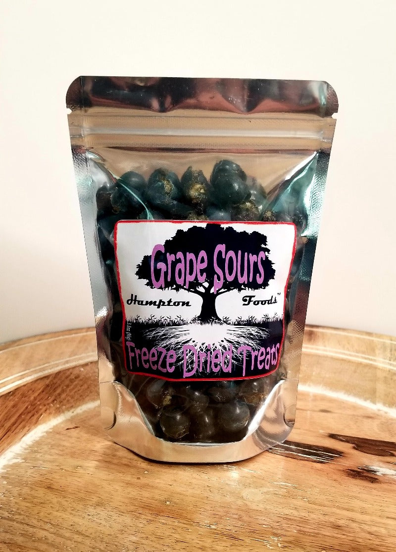 Discover the tangy and sweet delight of Hampton Foods Grape Sours! Indulge in the perfect blend of flavors with these freeze-dried grape candies. Ideal for candy enthusiasts of all ages. Get your sour candy fix today!