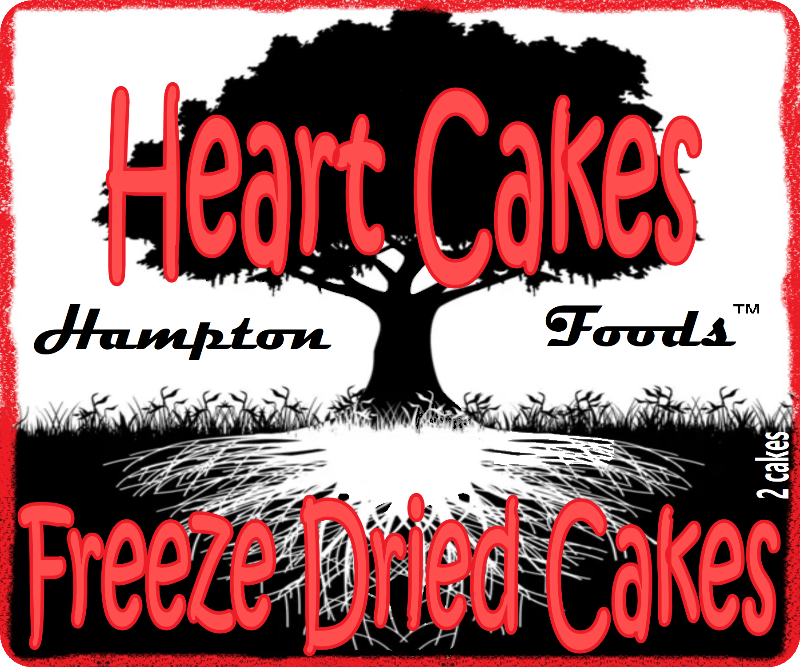 Hampton Foods' Latest Sensation: Heart Cakes! We've taken your favorite snack cake to a whole new level by freeze-drying it. Imagine heart-shaped white cakes with a luscious creme filling, coated with a dreamy pink icing, and crowned with a tempting drizzle of white frosting. 