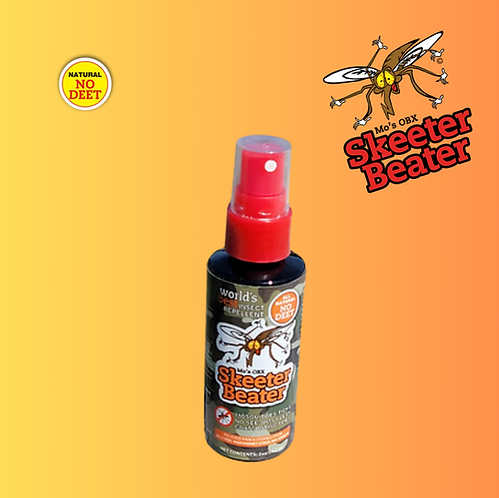 Original Skeeter Beater Spray, the perfect solution to keep those bugs away! All Natural - NO DEET formula is safe for you and your family, while effectively repelling mosquitos, ticks, no-see-ums, gnats, chiggers, fleas, biting flies and also relieves pain and itching from jelly fish, wasp/hornet stings and sunburn.