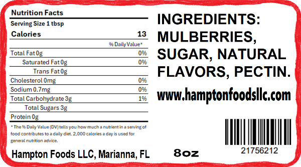 Savor the delightful taste of Hampton Foods' Family Recipe Mulberry Jam. Perfect for toast, pastries, and desserts. Order now!