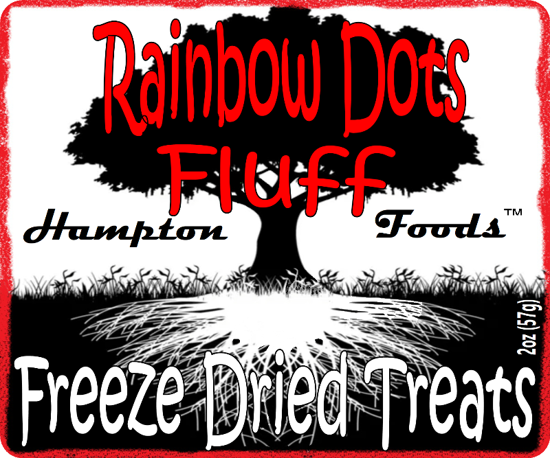 Rainbow Dots Fluff! Indulge in the perfect blend of crunchy goodness and melt-in-your-mouth texture with freeze-dried marshmallows and Rainbow Dots flavor. Crafted with a vanilla base flavor, each marshmallow is infused with a combination of tangy and sweet fruit flavors, reminiscent of the beloved Rainbow Dots. 