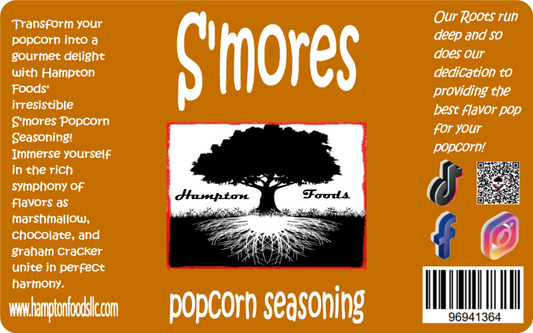 Transform your popcorn into a gourmet delight with Hampton Foods' irresistible S'mores Popcorn Seasoning! Immerse yourself in the rich symphony of flavors as marshmallow, chocolate, and graham cracker unite in perfect harmony. Elevate your movie nights, game days, or any snack time with this delectable blend.