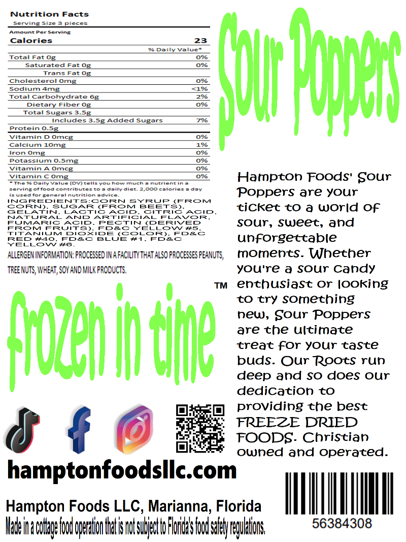 Hampton Foods' Sour Poppers are your ticket to a world of sour, sweet, and unforgettable moments. Whether you're a sour candy enthusiast or looking to try something new, Sour Poppers are the ultimate treat for your taste buds.