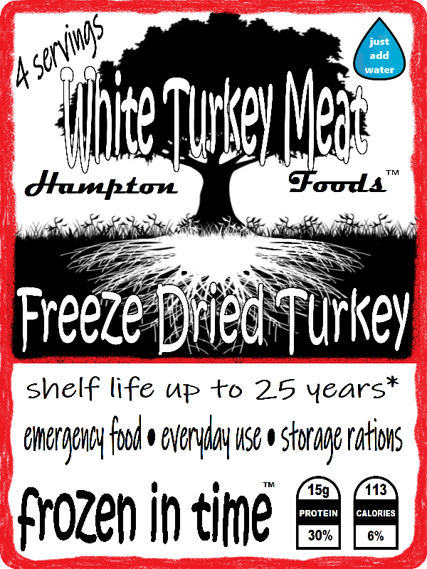 Introducing Hampton Foods' Premium Freeze-Dried White Turkey Meat! Are you ready to elevate your dining experience, whether you're on-the-go or at home? Look no further than Hampton Foods' Freeze-Dried White Turkey Meat – the perfect solution for emergency rations, everyday use, hiking, camping, and hunting adventures!