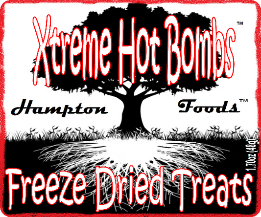 Discover Xtreme Hot Bombs™ by Hampton Foods, a unique freeze-dried snack that combines the intense heat of spicy saltwater taffy with a light, crunchy texture. Perfect for adventurous snackers seeking a bold, sweet, and spicy treat. Try them today and ignite your taste buds!