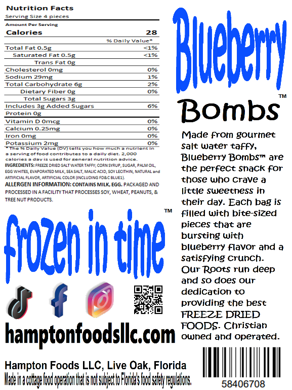 Are you tired of bland and boring snacks that leave you feeling unsatisfied? Look no further than Hampton Foods' Blueberry Bombs™! Our freeze-dried Blueberry Bombs™ are the ultimate combination of sweet and crunchy, giving you a taste explosion with every bite.