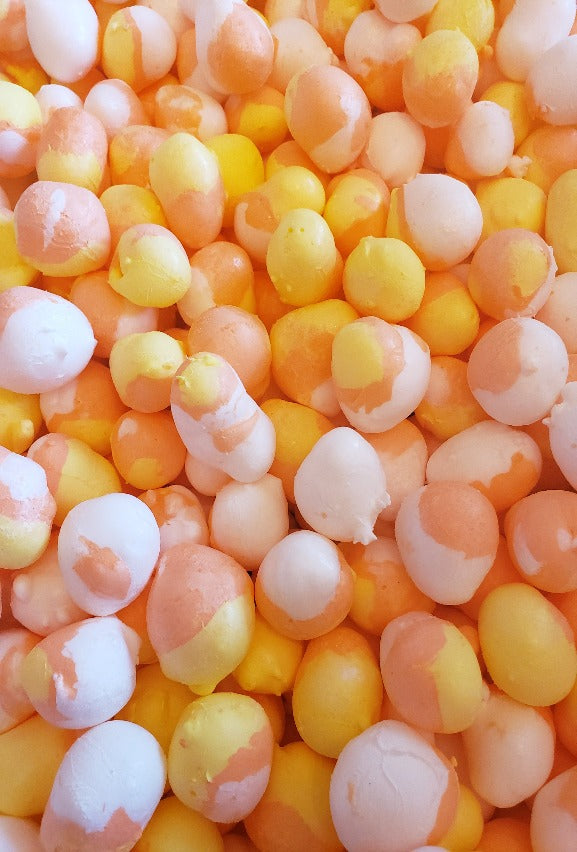 Candy Corn Bombs, it's fall yall! Try Hampton Foods freeze dried Candy Corn salt water taffy with a sweet and creamy flavor and amazing crunch that will keep you coming back whenever the cravings hit you! This item comes in a triple sealed, resealable 5x8 bag, 1.55 ounces.