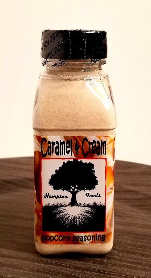 Caramel & Cream Popcorn Seasoning, a Highly Aromatic and Flavorful Blend. A Sweet Caramel Flavor and Aroma with Vanilla Notes. Easy to use! For Best Flavor Attitude, Apply to Hot Popcorn, Even Better Coated in Oil.