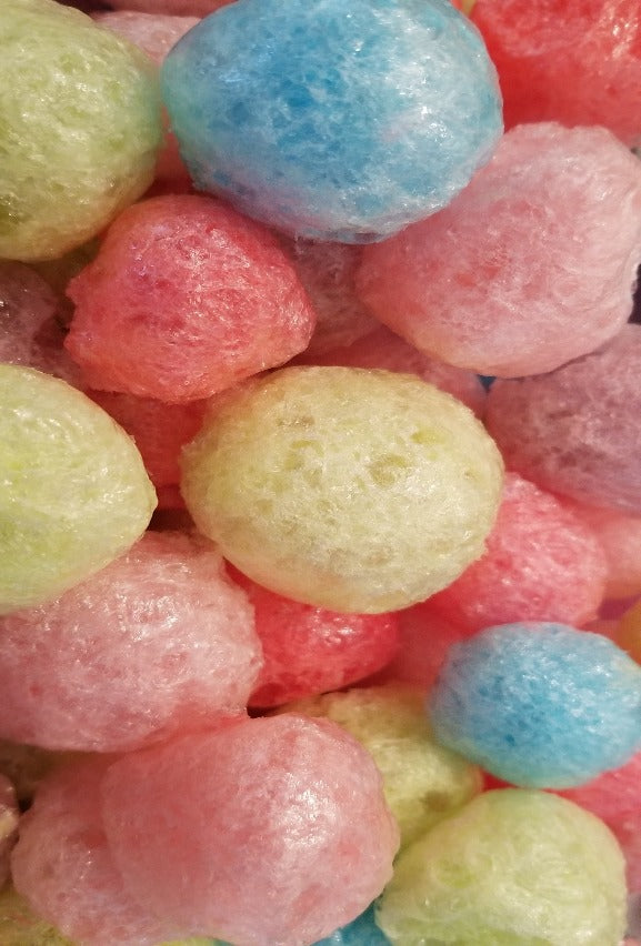 Happy Campers are a best seller, light & airy freeze dried flavor punch! This item comes in multiple sizes.  Flavors included are cherry, blue raspberry, grape, green apple, fruit punch, and watermelon. Comes in a triple sealed, resealable bag.
