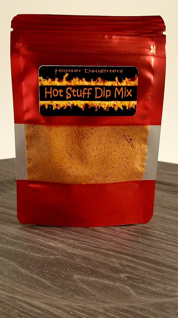 Are you a lover of all things spicy? Do you crave that extra kick in your snacks and appetizers? Look no further than Hooser Daughters™ Hot Stuff Dip Mix! Our dip mix is packed with fiery flavor that will leave your taste buds dancing.  Just imagine indulging in a creamy, zesty dip with just the right amount of heat. This mix is perfect for adding a bit of spice to your chips, crackers, veggies, and more. And the best part? 