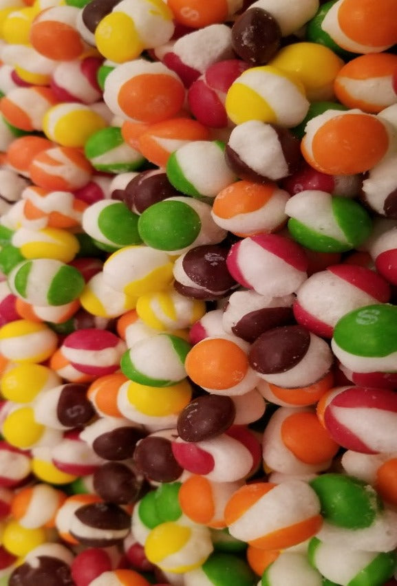 Rainbow Dots, Hampton Foods freeze dried twist on an old candy favorite, Skittles. Flavor intensified with a crunch instead of chewy, a flavor burst on your tongue. This item comes in multiple sizes. Triple sealed, resealable bag.   