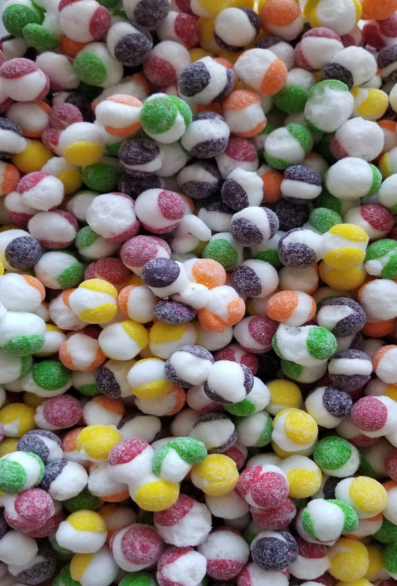 Rainbow Dots, Hampton Foods freeze dried twist on an old candy favorite. Flavor is intensified and has a crunch instead of a chew, a flavor burst on your tongue. This item comes in multiple sizes. Triple sealed, resealable bag.     