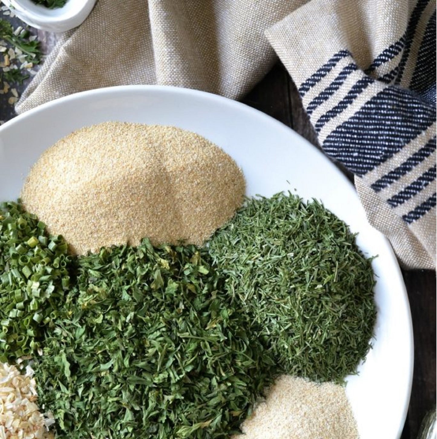 Ranch Seasoning ingredients on a white plate.